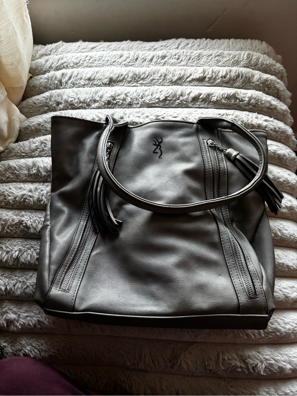 Browning Gray Shoulder Tote with Tassel Zips